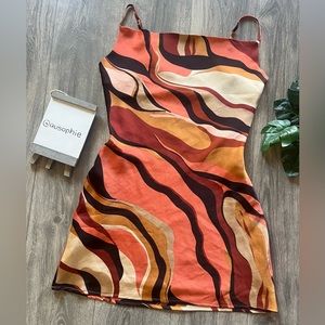 Nasty Gal Abstract Cowl Front Mini Slip Dress in Brown Size 8.